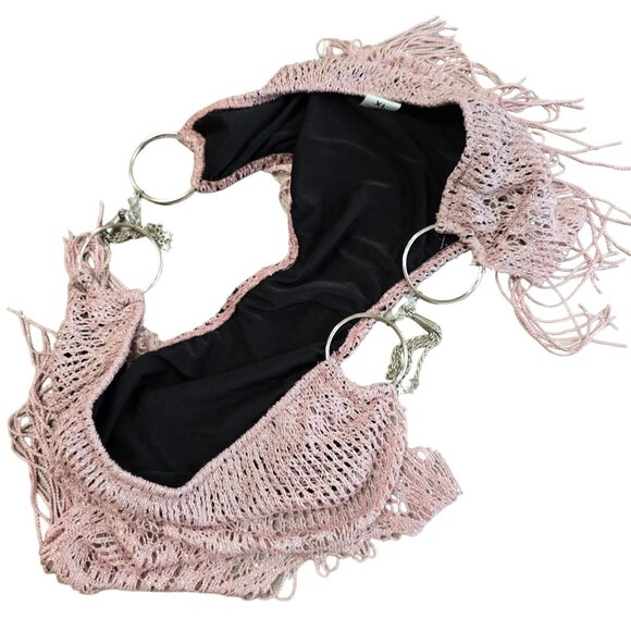 Pink & Black Fringe Bikini bottom With Ring Details XL By Bella & Blue 96% Nylon - Picture 7 of 10